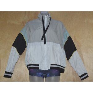 1 Sunset Lane Womens Retro Colorblock White/Gray Windbreaker Jacket Size M